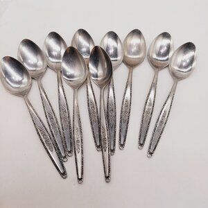 T & N Stainless Rose Spoons Lot Of 10 Satin Black Accent 7 1/4" T&N